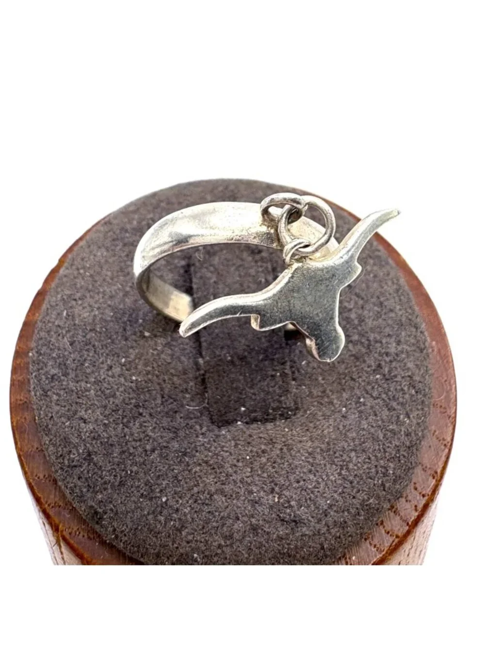 Dangling Longhorn Bull Charm Ring Sterling Silver 925 Size 6.5